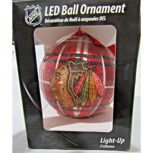 NHL Chicago Blackhawks LED Ball Ornament Glitter Plaid by Team Sports America - Picture 1 of 6